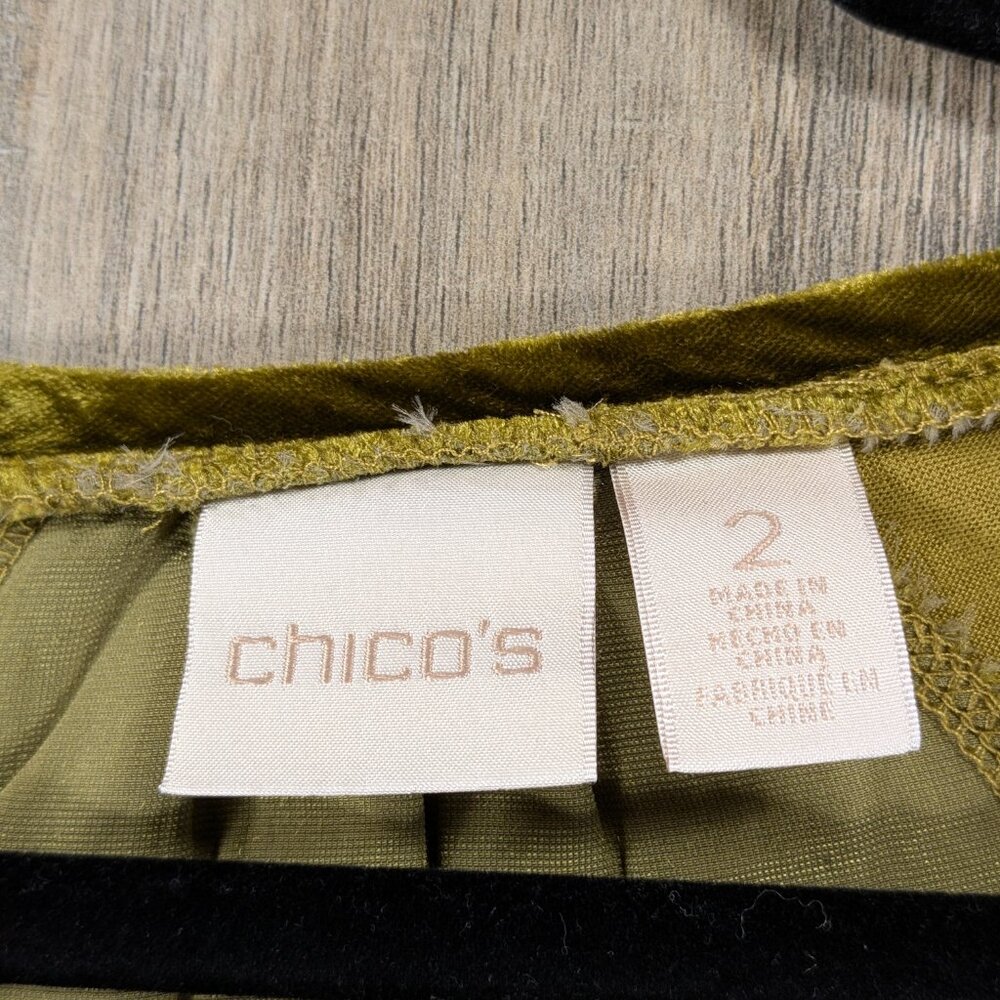 Chicos Top Womens Large Green Velvet Contrast Long Sleeve Casual Lightweight - Picture 4 of 10